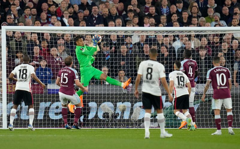 WEST HAM RATINGS: Alphonse Areola 7 – Can’t be blamed for either of Eintracht’s goals. Made a sublime save to deny Sow before Daichi Kamada swept home the away side’s second.


AP