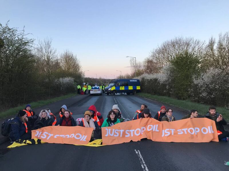 A Just Stop Oil blockade at Kingsbury, in north-west London. PA