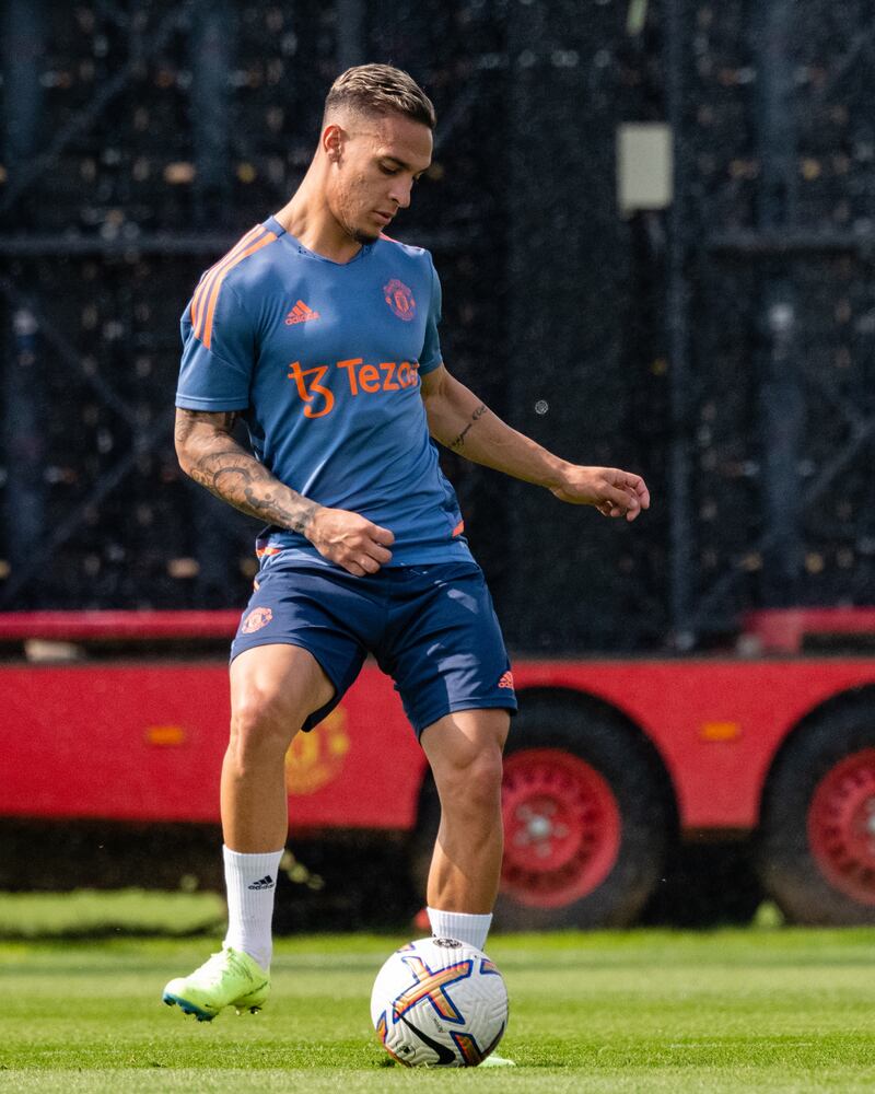 Manchester United's new signing Antony during a training session at Carrington Training Ground. Getty