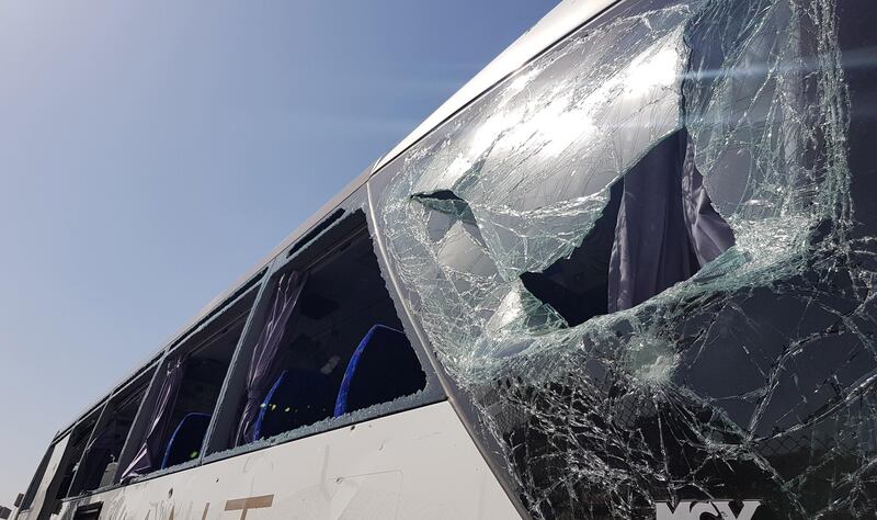 A damaged bus is seen at the site of a blast in Cairo.