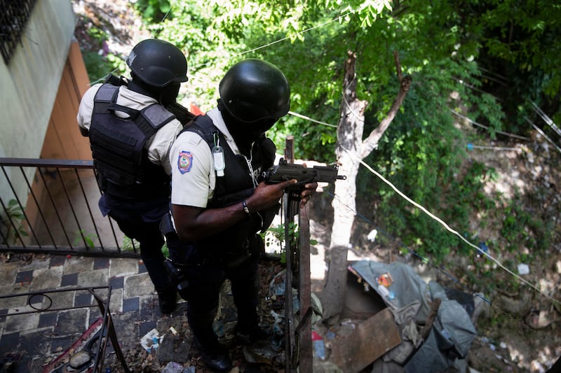 Haitian police search the Morne Calvaire district of Petion Ville for suspects in the murder of President Jovenel Moise. AP Photo