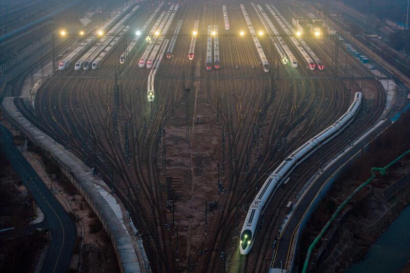 Bullet trains leaving Nanjing south railway station, in China's Jiangsu province. AFP