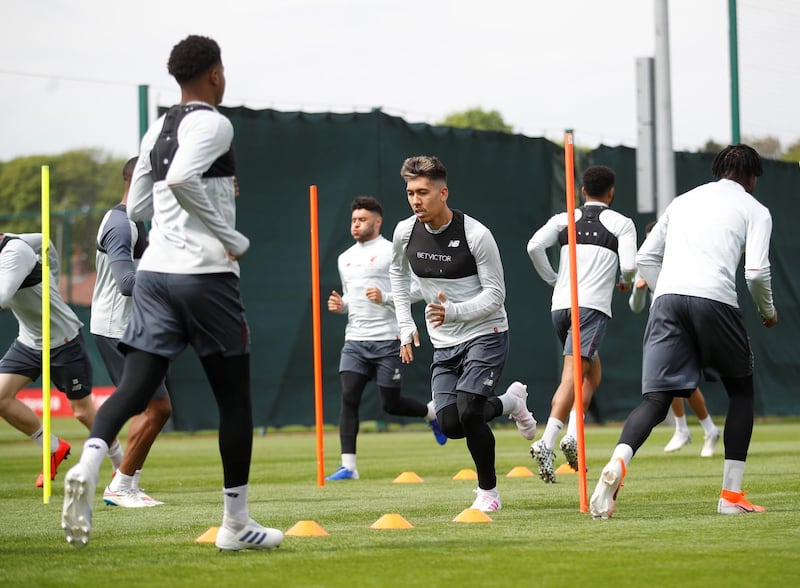 Roberto Firmino takes part in training at Melwood ahead of Liverpool's Uefa Champions League semi-final, first leg against Barcelona. Reuters
