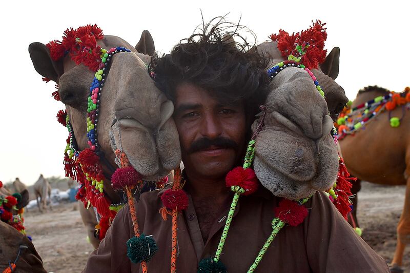 A man sells camels at a market in the lead up to Eid Al Adha, in Karachi, Pakistan. EPA