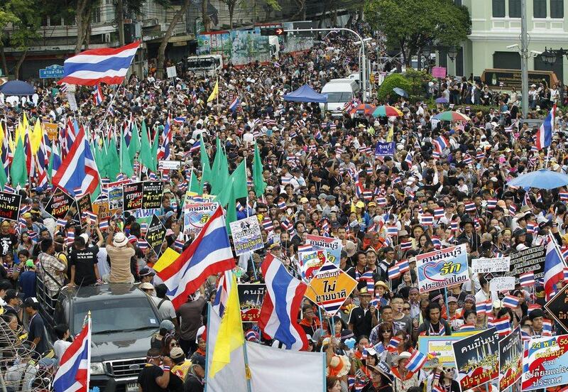 Tens of thousands of Thai anti-government protesters rally on the main road for to gathering at Democracy Monument in Bangkok, Thailand. Narong Sangank / EPA