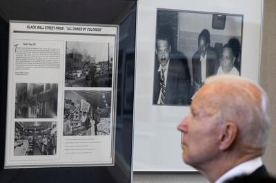 U.S. President Joe Biden tours the Greenwood Cultural Center during a visit to mark the centennial anniversary of the 1921 Tulsa race massacre in Tulsa, Oklahoma, U.S., June 1, 2021. REUTERS/Carlos Barria