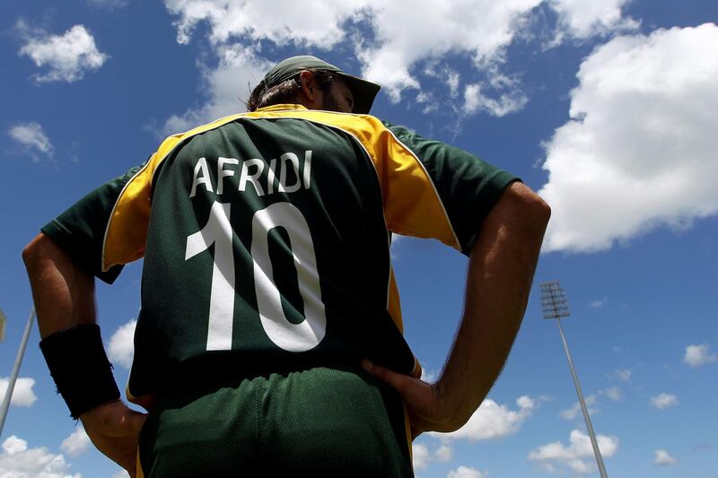 BRIDGETOWN, BARBADOS - MAY 06:  Shahid Afridi of Pakistan looks on after the ICC T20 World Cup Super Eight match between Pakistan and England at the Kensington Oval on May 6, 2010 in Bridgetown, Barbados.  (Photo by Clive Rose/Getty Images)