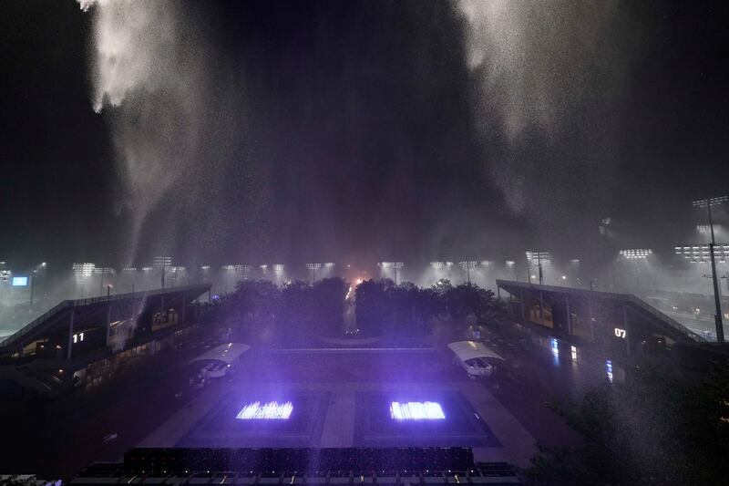 Rain falls outside the Arthur Ashe Stadium during the second round of the US Open Tennis Championships. AP Photo
