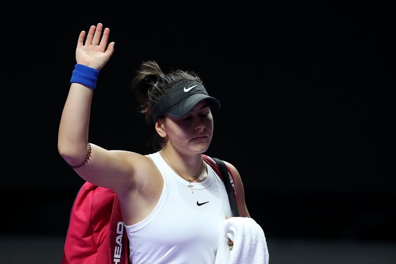 Bianca Andreescu after withdrawing from match against Karolina Pliskova. Getty