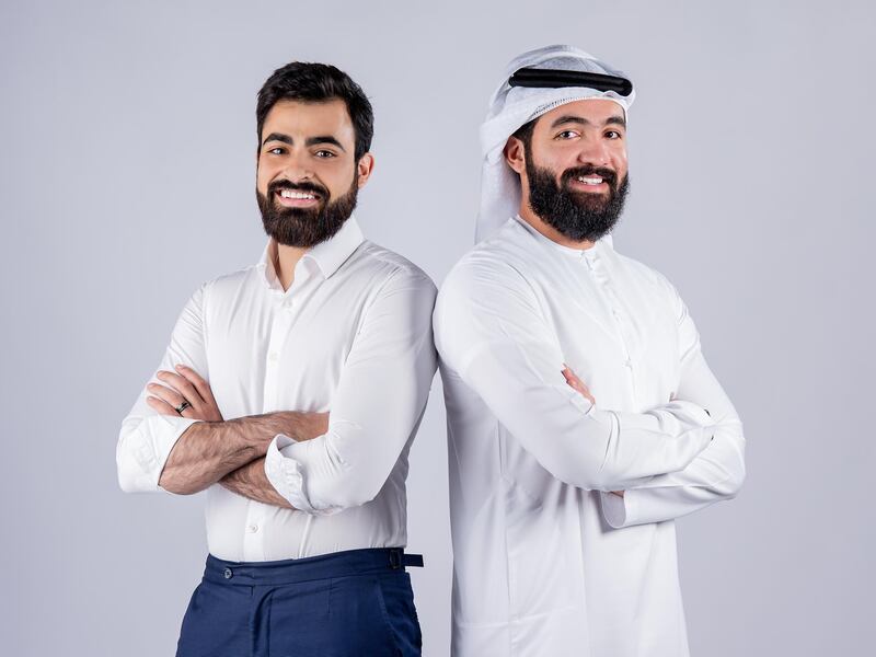 Abdallah Abu-Sheikh, chief executive and co-founder of Abu Dhabi-based Rizek, left, and Ahmed Mazrui, co-founder of the the start-up. Courtesy Rizek    
