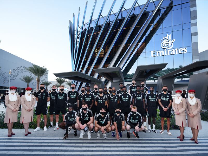 Arsenal club players at Emirates' Expo 2020 Dubai pavilion. Photo: Emirates