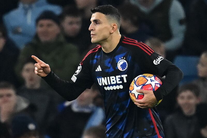 Mohamed Elyounoussi celebrates after scoring Copenhagen's first and only goal of the second leg. AFP