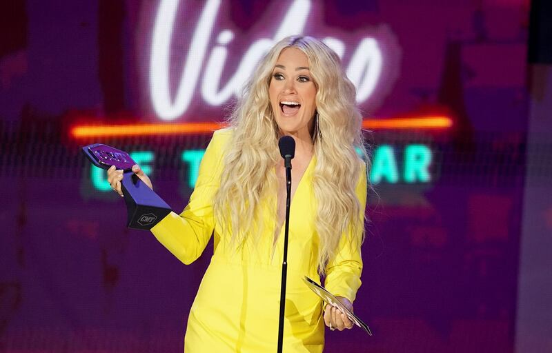 Carrie Underwood accepts the award for Video of the Year for 'Hallelujah' during the CMT Music Awards at Bridgestone Arena in Nashville, Tennessee, on June 9, 2021. Reuters