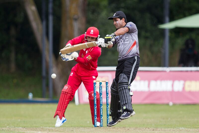 KING CITY, CANADA : August 6, 2013 UAE batsman Shaiman Anwar plays a shot past  Canada wicket keeper Ashish Bagai   during the one day international  at the Maple Leaf Cricket club in King City, Ontario, Canada ( Chris Young/ The National). For Sports *** Local Caption ***  chy115.jpg