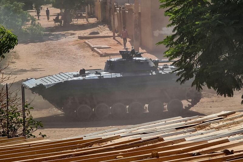 An armoured vehicle belonging to the Sudanese military on the streets of southern Khartoum. AFP