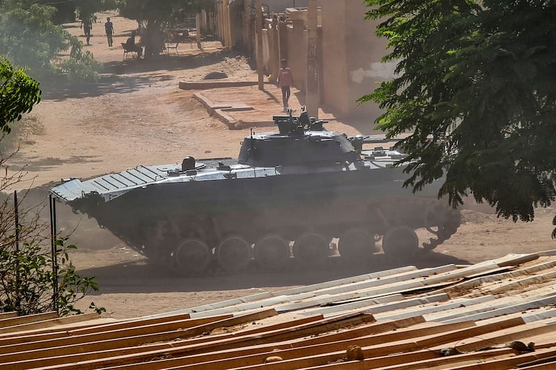 An armoured vehicle belonging to the Sudanese military on the streets of southern Khartoum. AFP