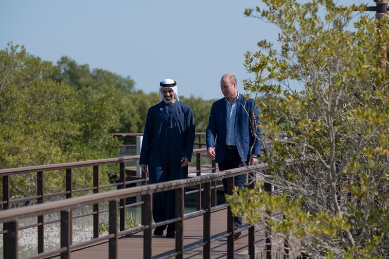 Sheikh Khaled bin Mohamed, member of Abu Dhabi Executive Council and chairman of Abu Dhabi Executive Office, visits Jubail Mangrove Park with the prince. Photo: Abu Dhabi Media Office