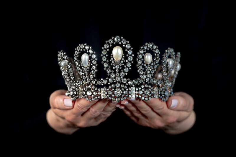 Royal Tiara from House of Savoy in natural pearl and diamonds. Courtesy Sotheby's Geneva