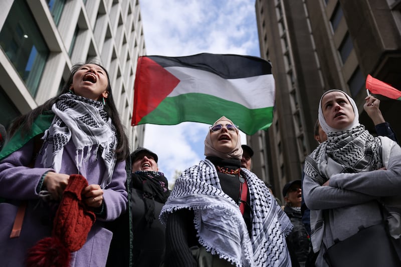 Protesters at a pro-Palestinian demonstration outside Barclays bank in London. Reuters