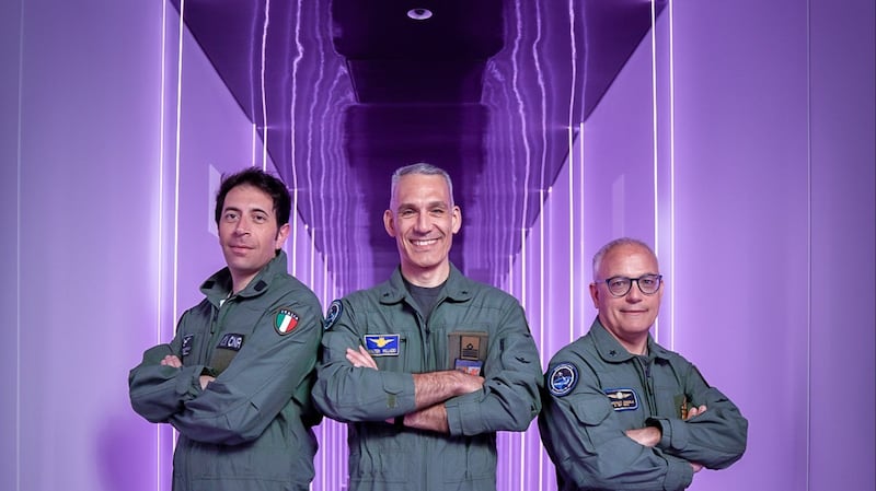 Passengers, from left, Pantaleone Carlucci, Col Walter Villadei and Lt Col Angelo Landolfi. Photo: Virgin Galactic