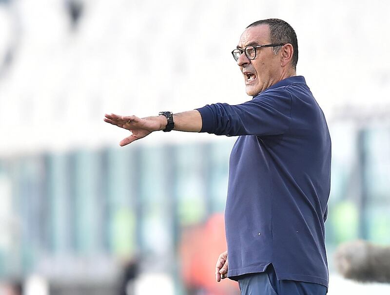 Juventus coach Maurizio Sarri watches from the sidelines. EPA