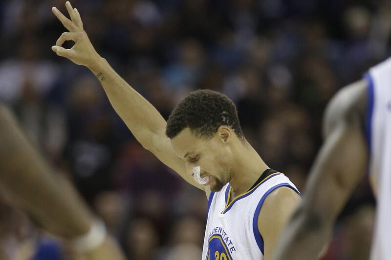 Stephen Curry shown on Saturday night during his team's win over the Sacramento Kings in the NBA. Rich Pedroncelli / AP / November 7, 2015