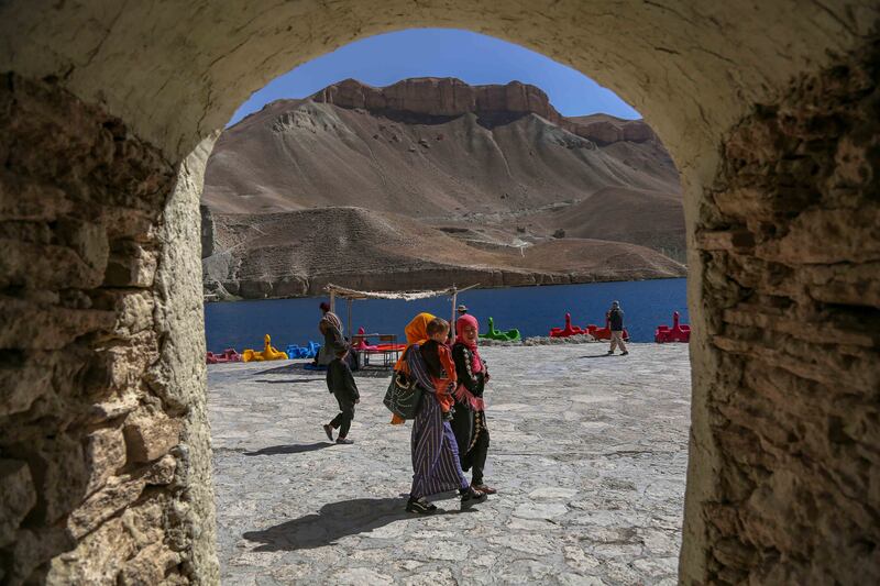 Afghans visit Band-e-Amir national park in Bamiyan, Afghanistan, 29 August 2023.  The Taliban has banned women in Afghanistan from entering Band-e-Amir national park in the central Bamyan province after many of its visitors were spotted not wearing the mandatory veil, a measure that has sparked criticism from international organizations on 28 August.  The Taliban's Minister of Propagation of Virtue and Prevention of Vice, Mohammad Khalid Hanafi, said 'women and our sisters cannot go to Band-e-Amir until we agree on a principle. ' Band-e-Amir is made up of half a dozen natural lakes that boast a unique and natural beauty, according to Unesco, and was the first national park to be established in Afghanistan in 2009.   EPA / SAMIULLAH POPAL