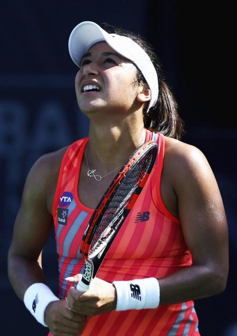 Heather Watson grimaced in pain after losing to Kateryna Kozlova yesterday. Francois Nel / Getty Images

