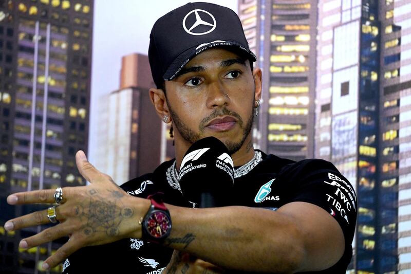 Mercedes' British driver Lewis Hamilton attends a press conference at the Albert Park circuit ahead of the Formula One Australian Grand Prix in Melbourne on March 12, 2020. (Photo by William WEST / AFP) / -- IMAGE RESTRICTED TO EDITORIAL USE - STRICTLY NO COMMERCIAL USE --