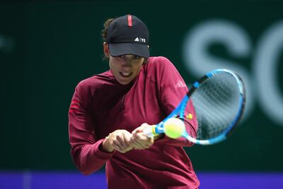 SINGAPORE - OCTOBER 21:  Garbine Muguruza of Spain practices prior to the BNP Paribas WTA Finals Singapore presented by SC Global at Singapore Sports Hub on October 21, 2017 in Singapore.  (Photo by Clive Brunskill/Getty Images)