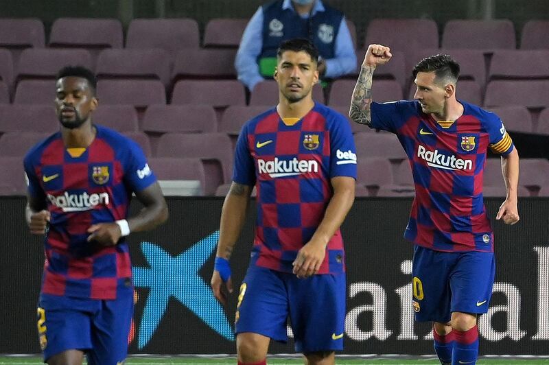 Messi celebrates with his teammates. AFP