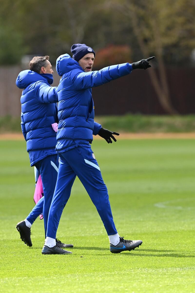 COBHAM, ENGLAND - APRIL 06:  Thomas Tuchel of Chelsea during a training session at Chelsea Training Ground on April 6, 2021 in Cobham, England. (Photo by Darren Walsh/Chelsea FC via Getty Images)