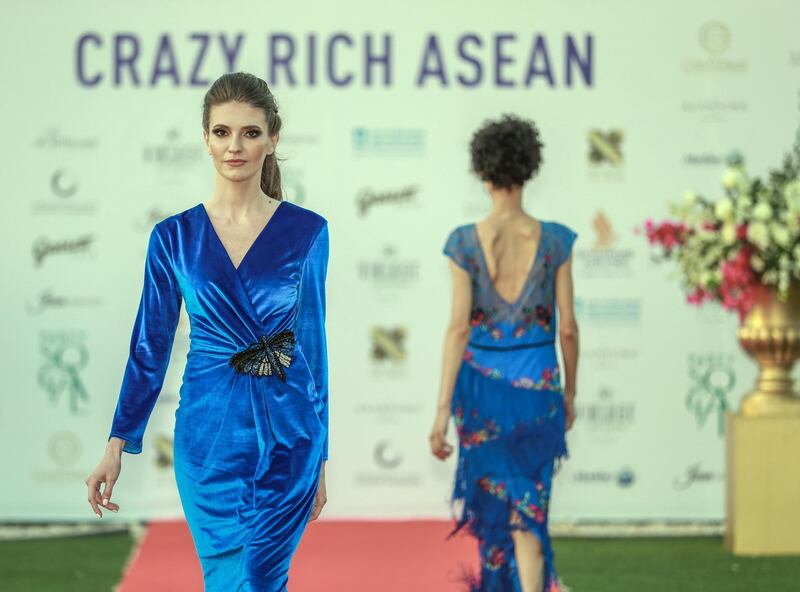 Abu Dhabi, U.A.E., January 31, 2019.  A look at Crazy Rich Asean, a fashion & jewellery show being held at the Singapore Residence in Abu Dhabi.---   Fashion by BALQEEZ.
 Victor Besa / The National
Section:  IF
Reporter:  Panna Munyal