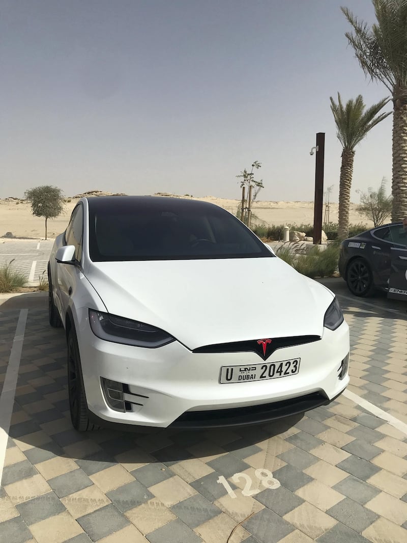 A Tesla Model X on the EVRT Middle East 2019. Adam Workman / The National