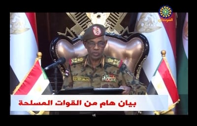 Sudan's Defence Minister Awad Mohamed Ahmed Ibn Auf makes an announcement in Sudan in this still image taken from video on April 11, 2019. Sudan TV/ReutersTV via REUTERS ATTENTION EDITORS - THIS IMAGE HAS BEEN SUPPLIED BY A THIRD PARTY. SUDAN OUT. NO COMMERCIAL OR EDITORIAL SALES IN SUDAN   TPX IMAGES OF THE DAY