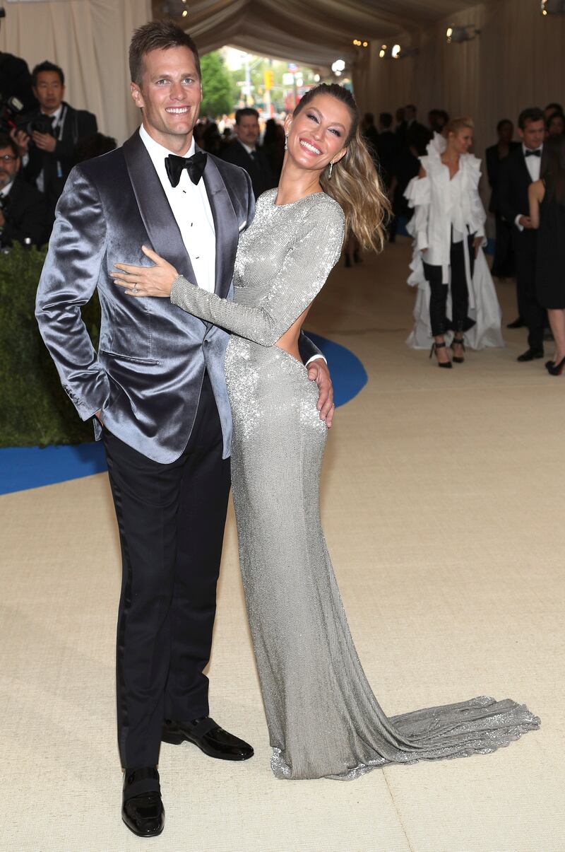 Brady, in a metallic silver tuxedo, and Bundchen attend the Met Gala in New York City on May 1, 2017. EPA