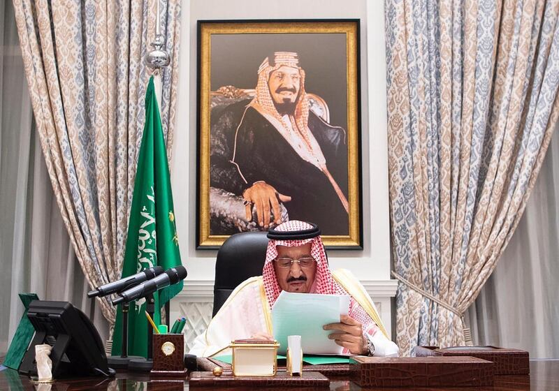 A handout photo made available by the Saudi press Agency (SPA) on September 23, 2020, shows King Salman bin Abdulaziz delivering a speech from his residence in Neom during the virtual 75th session of the United Nations General Assembly. (Photo by Handout / SPA / AFP) / RESTRICTED TO EDITORIAL USE - MANDATORY CREDIT "AFP PHOTO / SAUDI ROYAL PALACE" - NO MARKETING - NO ADVERTISING CAMPAIGNS - DISTRIBUTED AS A SERVICE TO CLIENTS