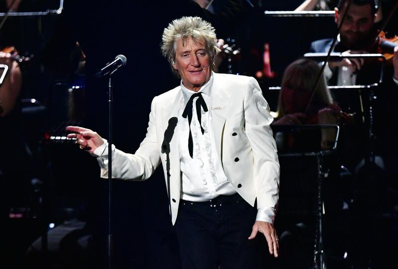 LONDON, ENGLAND - FEBRUARY 18: (EDITORIAL USE ONLY) Rod Stewart performs during The BRIT Awards 2020 at The O2 Arena on February 18, 2020 in London, England. (Photo by Gareth Cattermole/Getty Images)