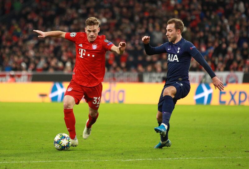 Bayern ful-back Joshua Kimmich takes on Christian Eriksen. Getty Images