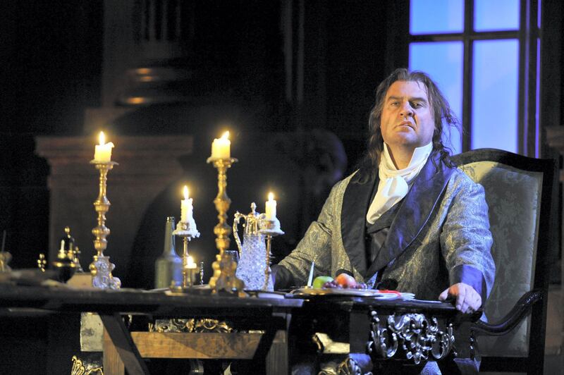 Bryn Terfel as Baron Scarpia in the Royal Opera's production of Giacomo Puccini's opera "Tosca", directed by Jonathan Kent and conducted by Jacques Lacombe at the Royal Opera House in London. (Photo by robbie jack/Corbis via Getty Images)