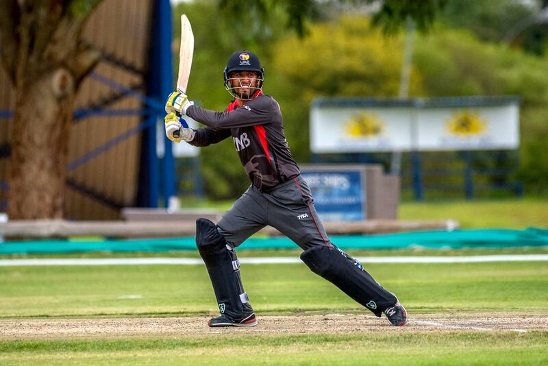 Caption 1: UAE's captain Rohan Mustafa in action for his country in the World Cricket League Division 2 in Namibia. Image courtesy of Johan Jooste.