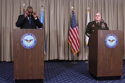US Secretary of Defence Lloyd Austin and Chairman of the Joint Chiefs of Staff Gen Mark Milley hold a news conference in Germany. Reuters
