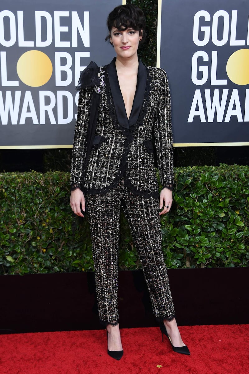 British actress Phoebe Waller-Bridge chose a tailored suit for the 77th annual Golden Globe Awards. AFP