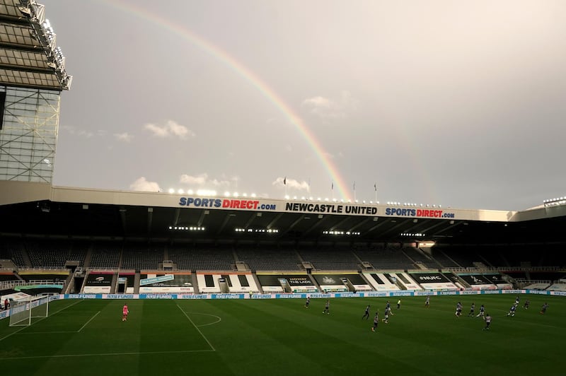 A rainbow over St James' Park on Tyneside during the Premier League match between Newcastle United and Everton on Sunday, November 1. Getty