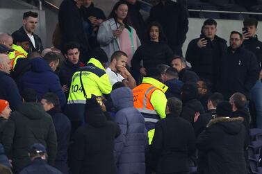 Eric Dier of Tottenham is seen speaking to fans in the stands following his teams defeat in the FA Cup. Getty