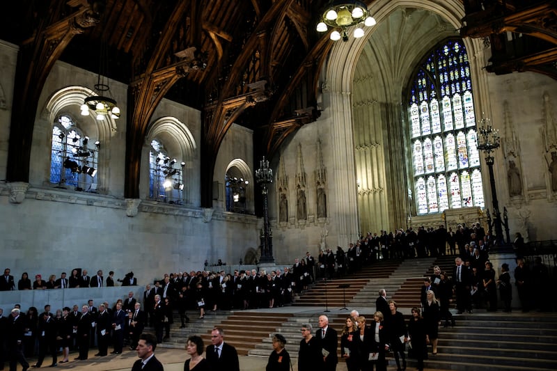 Long lines of mourners pass through Westminster Hall. AP