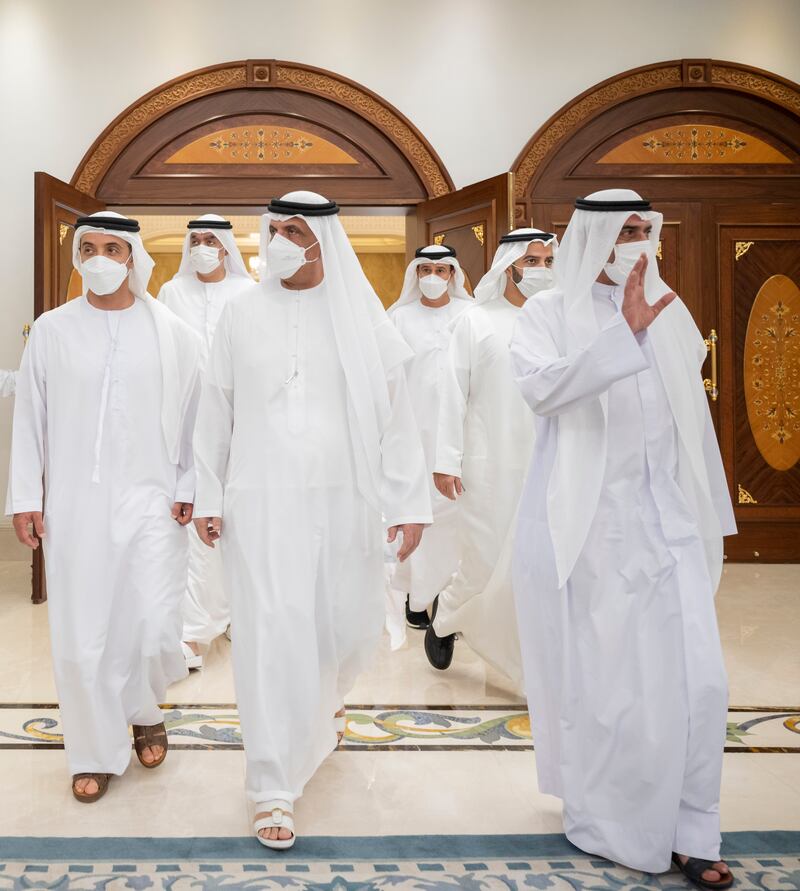 From left to right: Sheikh Hazza bin Zayed, Deputy Chairman of the Abu Dhabi Executive Council; Sheikh Saud bin Saqr Al Qasimi, Ruler of Ras Al Khaimah; and Sheikh Hamad bin Mohammed Al Sharqi, Ruler of Fujairah.