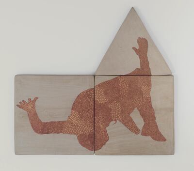 Praneet Soi painted on papier-mache tiles to create ‘Falling Figure’. Ilya Rabinovich