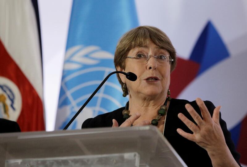 FILE PHOTO: U.N. High Commissioner for Human Rights Michelle Bachelet gives a speach during a forum on women of African descent in San Jose December 3, 2019. REUTERS/Juan Carlos Ulate/File Photo