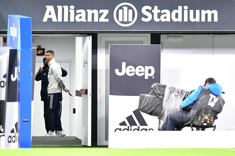 Cristiano Ronaldo waits inside the Allianz Stadium ahead of the cancelled match between Juventus and Napoli. Getty Images